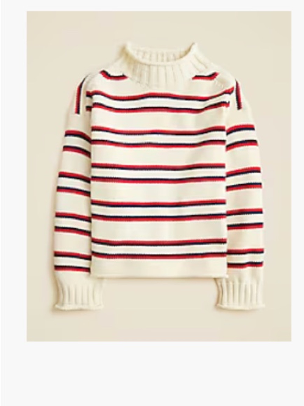 Sold Out Jcrew 2025 Rollneck Sweater in Ivory Lace Ruby Navy Size Large NWT